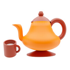3d rendering of arabic teapot gold with hot cup of tasty drink