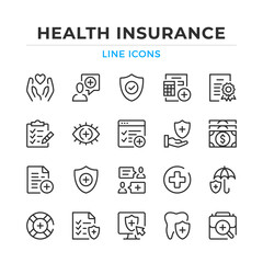 Health insurance line icons set. Modern outline elements, graphic design concepts, simple symbols collection. Vector line icons