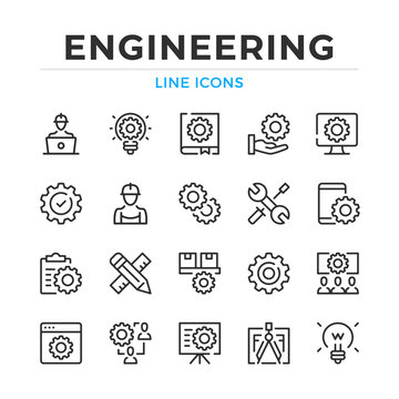 Engineering line icons set. Modern outline elements, graphic design concepts, simple symbols collection. Vector line icons