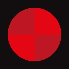 Segments of red circle. Round sign. Black background. Cycle diagram. Business concept. Vector illustration. Stock image.