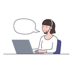 woman operator call to customer and bubble flat illustration vector