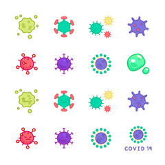 corona covid virus cute flat doodle icon