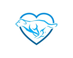 Simple love shape with running dog inside