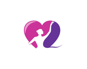 Woman ballerina silhouette in the love shape