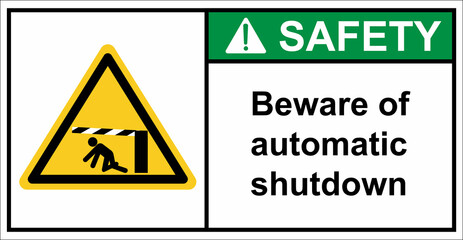 Beware of the car barrier automatic closing.,Safety sign.