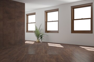 modern room with plants in pots interior design. 3D illustration
