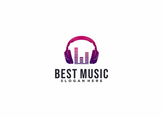 logo for the best music with headset illustration and tone of 