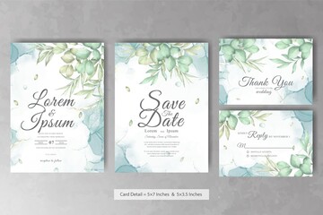 Fototapeta na wymiar Set of Greenery Floral Frame Wedding Invitation Card Template with Watercolor Hand Drawn Floral