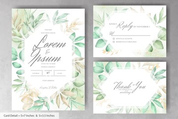 Fototapeta na wymiar Set of Greenery Floral Frame Wedding Invitation Card Template with Watercolor Hand Drawn Floral