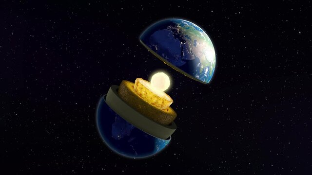 Earth core structure animation with geological layers. Earth day and night. Elements of this 3d image furnished by NASA. 3d rendering