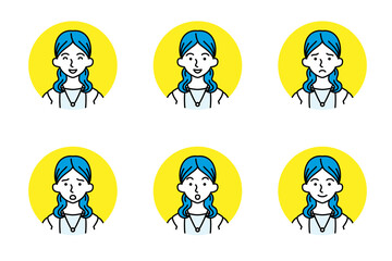 女性　顔アイコン　6パターン　バリエーション