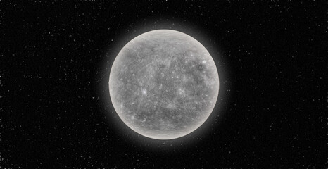Obraz na płótnie Canvas Planet Mercury. Realistic 3D render of mercury and stars. Mercury in space.