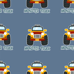 seamless pattern vector of monster truck cartoon, Creative vector childish background for fabric, textile, nursery wallpaper, card, poster and other decoration.