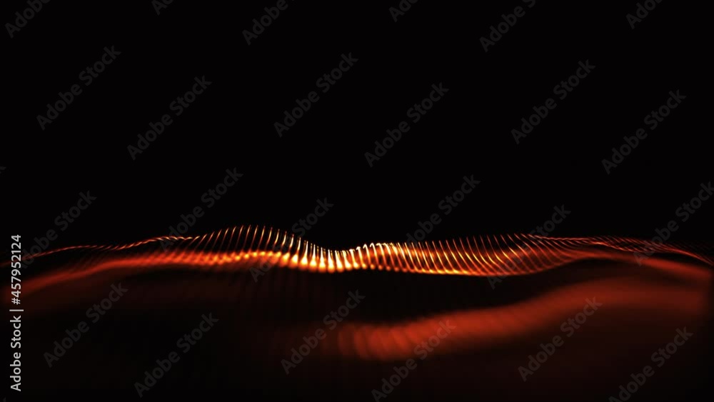 Aufkleber Futuristic digital motion graphic of flowing red particles wave in abstract cyber space technology de-focus background