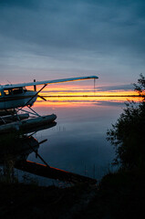 Fototapeta na wymiar A floatplane on a river in Alaska