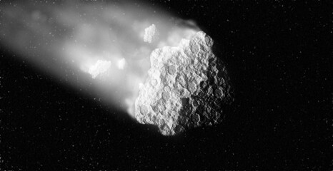 An asteroid, A comet, End of the world. A meteorite falls to the ground against a starry sky. Attack of the meteorite. © K. Vikas