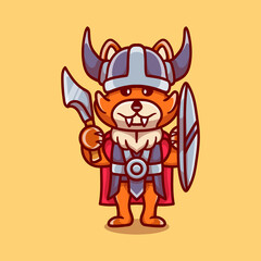 cute fox viking with ax and shield