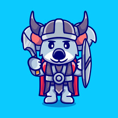 cute koala viking with ax and shield