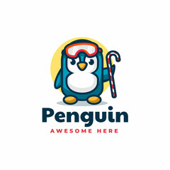 Vector Logo Illustration Penguin Simple Mascot Style.