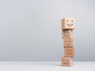 Customer service evaluation, feedback, and satisfaction survey concept. A cute Happy smiling...