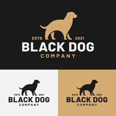 Black Dog Silhouette for Pet Shop Clinic Spa Grooming Zoo Security Company Corporate Community Business Brand in Vintage Retro Hipster Grunge Old Style Logo Design Template.