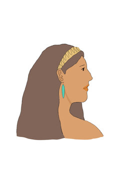 Side profile of Indigenous woman in hairband and earrings