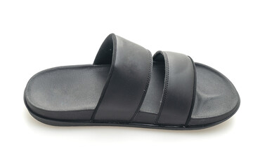 black leather sandals on white background