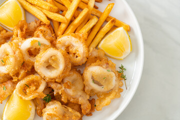 calamari - fried squid or octopus with fries