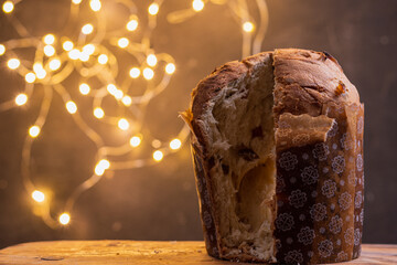 christmas panettone on wood with space for text without people
