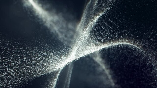 Digitally generated motion graphic mysterious dark energy and evil abstract particles flowing in the cyber Abyss, technology de-focus background