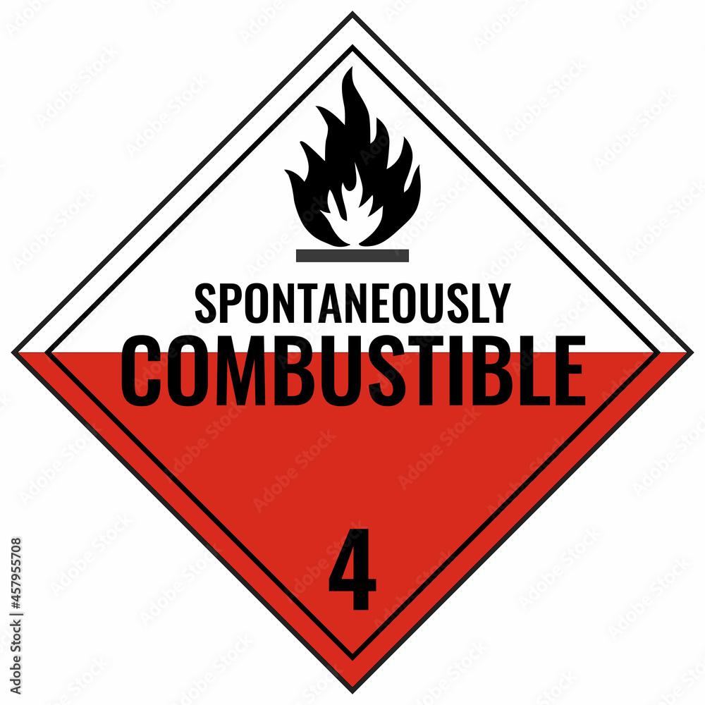 Wall mural spontaneously combustible class 4 placard sign. white, red background warning label. symbols safety 