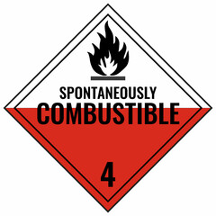 Spontaneously combustible class 4 placard sign. White, Red background warning label. Symbols safety for shipments of hazardous materials - obrazy, fototapety, plakaty