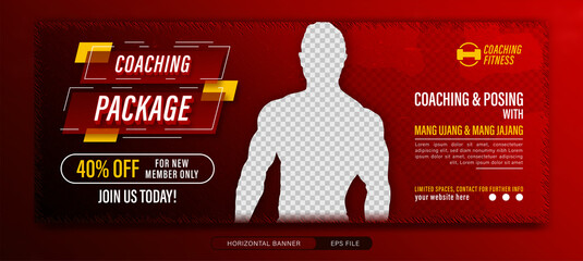 Fitness gym coaching package horizontal banner template