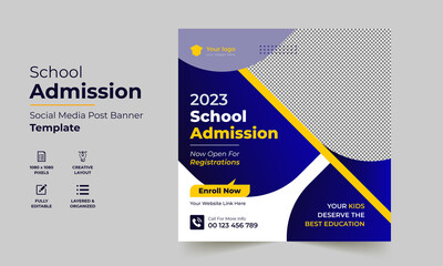 Fototapeta premium School admission social media post & back to school web banner template
