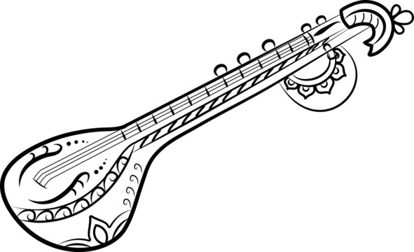 instrument with guitar in line art