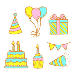 Cute birthday party elements vector illustration cute isolated on white background