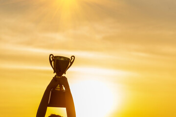 Sport Silhouette trophy best man Winner Award victory trophy for professional challenge. Golden...