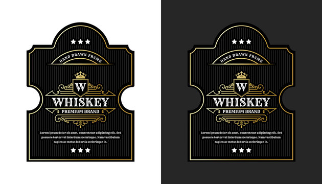 Whiskey Bourbon Vintage luxury antique border frame western engraving labels for beer wine whiskey alcohol product box packaging label vector printable template