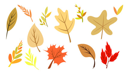 Set of colorful autumn leaves for content online or web, banner and template, Simple cartoon flat style ,isolated on white background , illustration Vector EPS 10