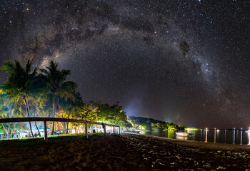 Milky way over coconut palms
