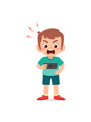 little boy using mobile phone and angry