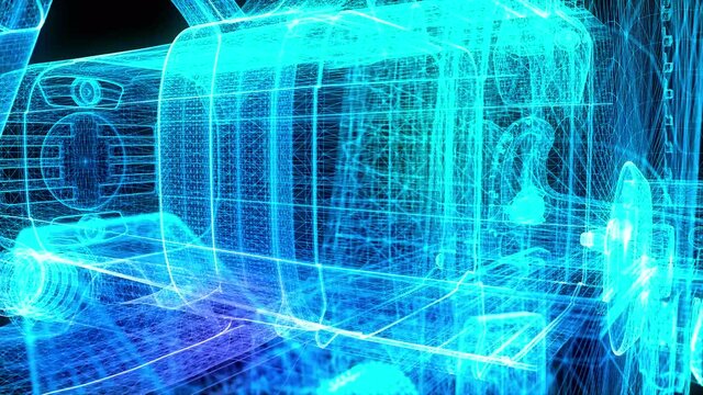 Electric saw. Glowing lines formation of circular saw. Digital technology visualization of 3d.