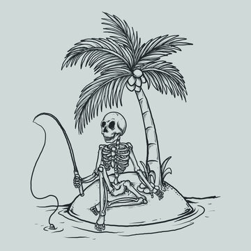 tattoo and t shirt design black and white hand drawn skeleton fishing engraving ornament