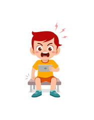 little boy using mobile phone and angry