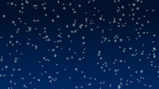 White falling snowflakes on dark blue background