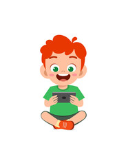 little boy using mobile phone and laugh