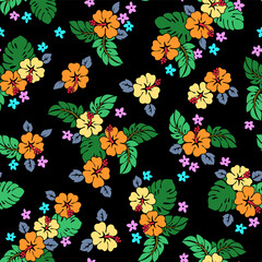 Beautiful tropical flower and plant seamless pattern,