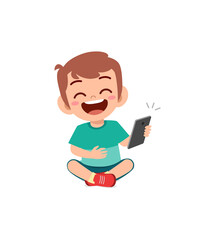 little boy using mobile phone and laugh