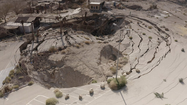 Large Sinkhole Close To House In The Desert, Aerial View
Drone View From Dead Sea Sinkhole, Israel 2021
