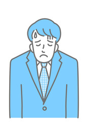 Upper body of a young man in a suit drooping his shoulders in disappointment (colored)